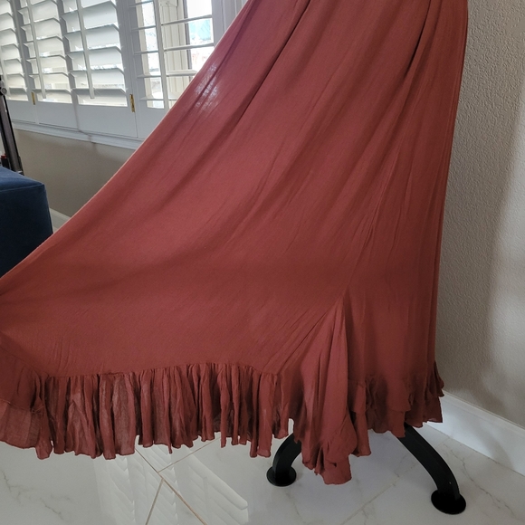 FP Free People One Adella Mocha Brown Maxi Slip Tiered Hem Dress L M - Picture 6 of 12